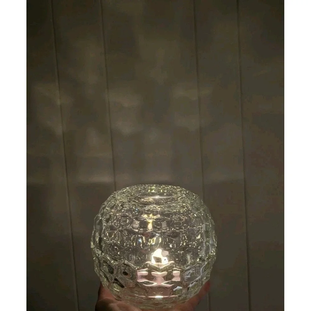 Vtg Clear Cubist Pattern Fairy Lamp 2 pc Glass Globe Beautiful Decor Romantic